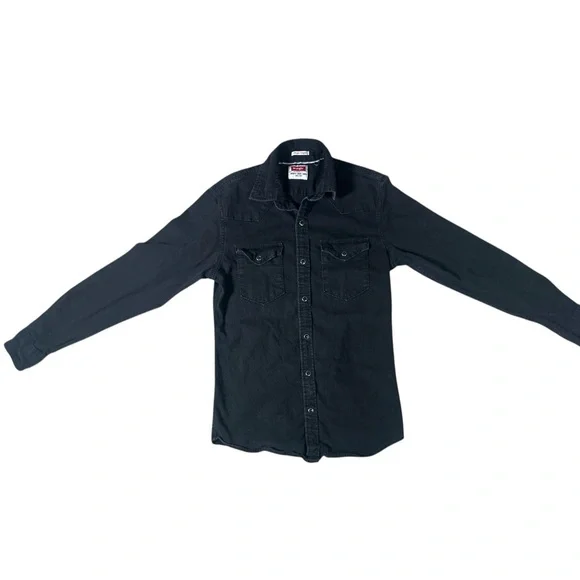 Wrangler Men’s Snap Down Long Sleeve Shirt Black Denim Size Small - Picture 3 of 7